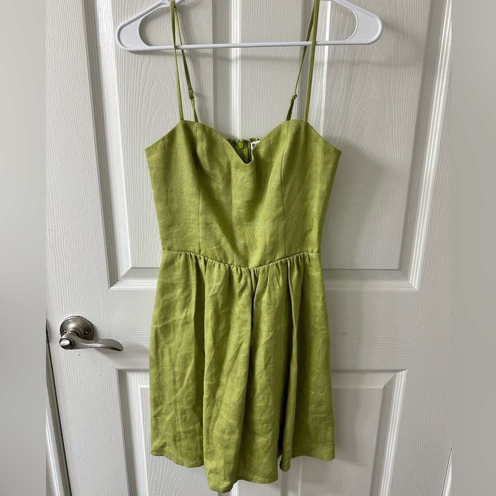 Reformation avocado linen mini dress